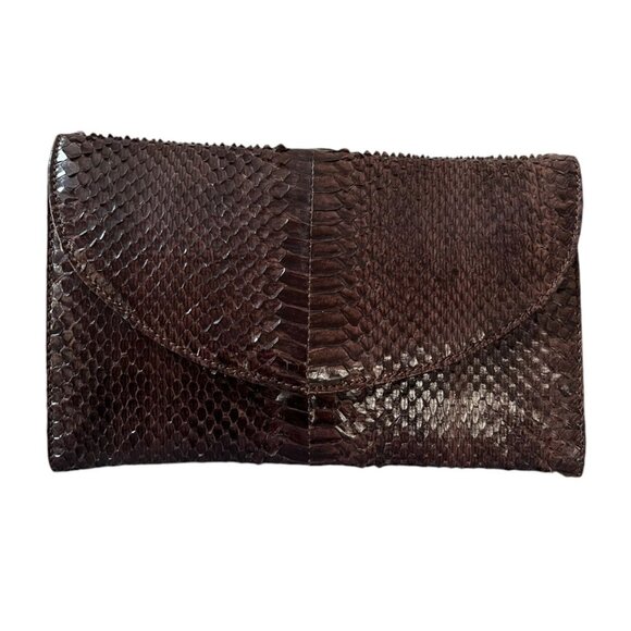Authentic Snakeskin Clutch Brown NWOT Handbag Purse - Picture 1 of 6